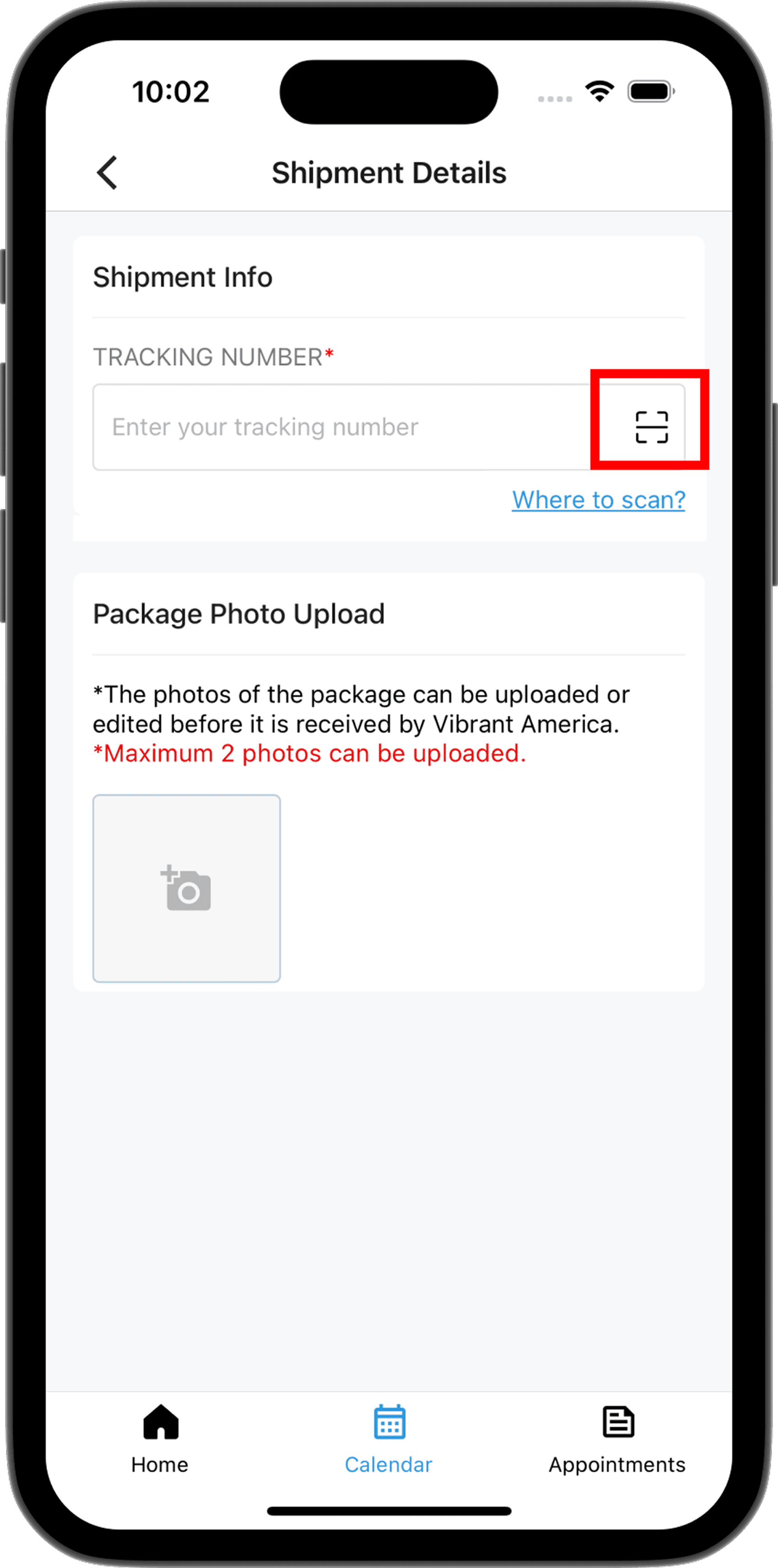 Upload package photo