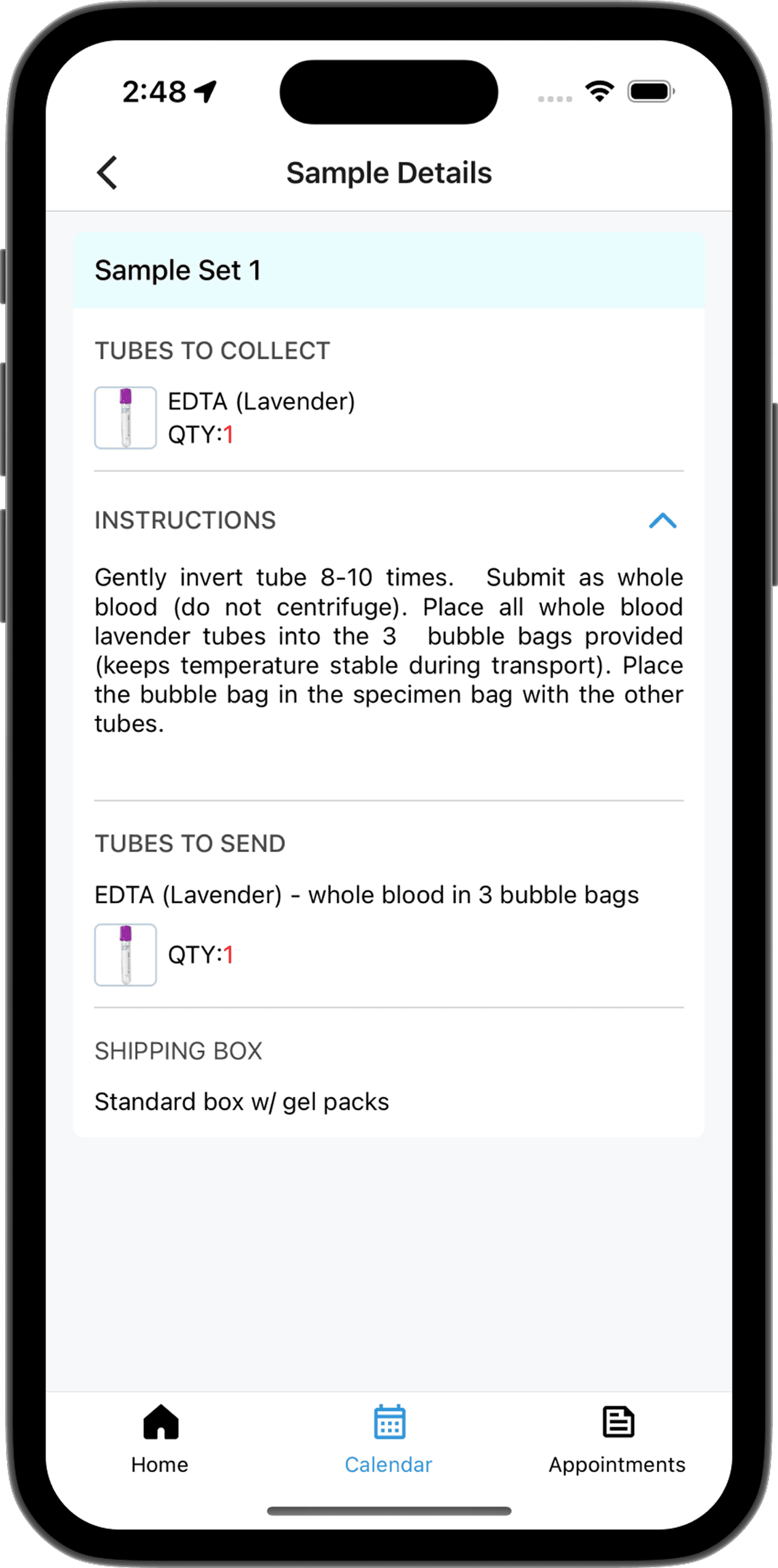 Tube list & collection steps